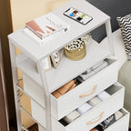 Furnulem Tall 4 Drawers Dresser, Vertical Storage Tower for Bedroom, Hallway, Entryway, Nursery, Closet Organizer, Nightstand Bedside Table Furniture, Sturdy Steel Frame, Wood Top, White