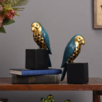 Kakizzy Book Ends Decorative, Parrot Bookends for Shelves, Animal Book Stopper Decorative, Retro Book Ends for Heavy Books, Bird Figurines Statues Indoor, Unique Book Lover Gift(Blue Parrot)