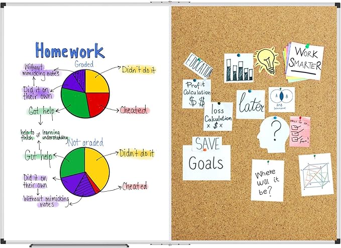 XBoard Extra Large Magnetic White Board and Bulletin Corkboard Combination, 60 x 40 Inch Foldable Dry Erase & Cork Combo Board for Wall with Aluminum Frame, 5' x 3' Notice Memo Board Pin Vision Board