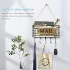 SRIWATANA Mail Organizer Wall Mount, Rustic Mail Holder Key Holder for Wall with Hooks, Small Size, Carbonized Black