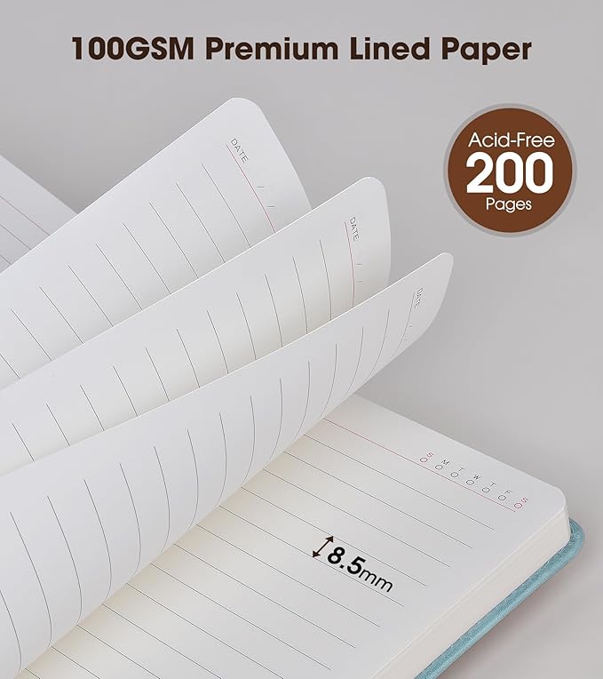 vfaejll A5 Lined Leather Journal Notebook for Men Women,5.9" X 8.4" Hardcover Journal with Pen,200 Pages 100 Gsm Thick Ruled Paper Daily Diary for School,Travel,Business,Work,Home Writing