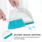 NACENA Mini Broom and Dustpan Set, Small Dust Pan and Brush Set with Handle Dustpan Teeth for Cleaning Hair Suitable for Office Desks Drawers Sofa Outdoor Camping, Light & Blue