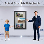 36×24 Inch Lockable Enclosed Bulletin Board, Weather-Resistant Outdoor Noticeboard with Locking Doors, Wall-Mounted Black Aluminum Frame & Grey Felt Presentation Board