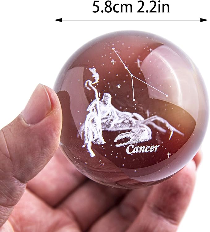 HDCRYSTALGIFTS Crystal 3D Constellation Crystal Ball 60mm Crystal Paperweight Full Sphere Glass Fengshui with Sliver-Plated Flowering Stand(Cancer)