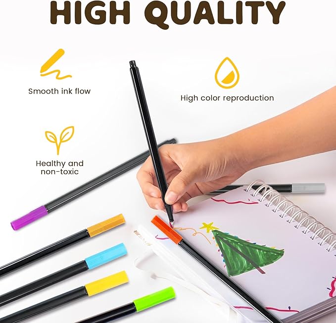 Vigorizon Fine Line Marker Pens - 48 Vibrant Colors, Fineliner Pens Fine0.4mm Ultra-Smooth Writing for Art, Design, Note-Taking & Doodling and Office Supplies