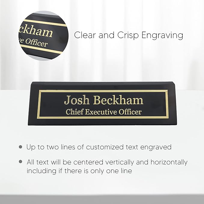 Engraving International Business Wood Name Plate for Desk | Customizable 2" x 8", Black Piano Finish Name Plaque | Classic Rosewood Design | Perfect for Office Decor & Professional Gifts