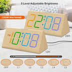 DreamSky Wooden Digital Alarm Clock for Bedroom - RGB Electric Desk Clock with Large Numbers, USB Port, Loud Alarm for Heavy Sleepers, Dimmer and Volume Control, Snooze, Wood Décor, Adapter Powered