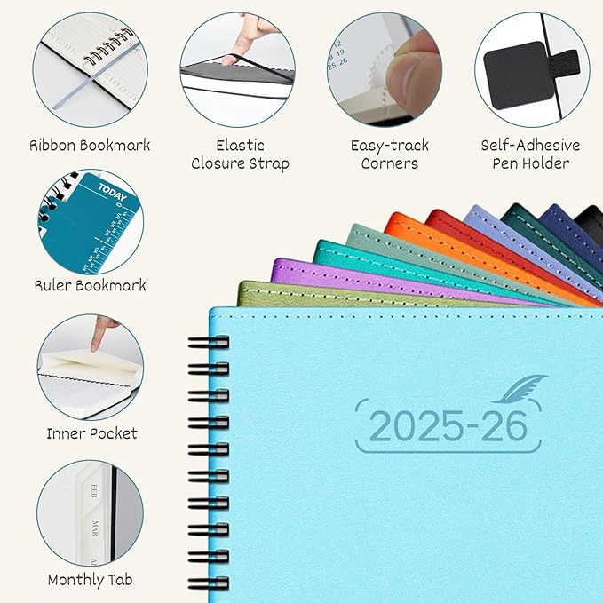 BEZEND 2026 Planner Weekly and Monthly (6" x 8.5") Daily Calendar Book with Tabs (Jul 25-Dec 26) Vertical Hourly Timeslots, Storage Pocket, Pen Holder, Spiral, PU Leather Softcover - Lavender