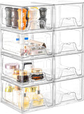 Stebopum 8 Pack Stackable Makeup Organizer, 4.4'' Tall Acrylic Bathroom Makeup Organizer and Storage Drawer with Pull-out Handle, Clear Plastic Storage Bins for Vanity,Pantry,Desk,Undersink,Kitchen