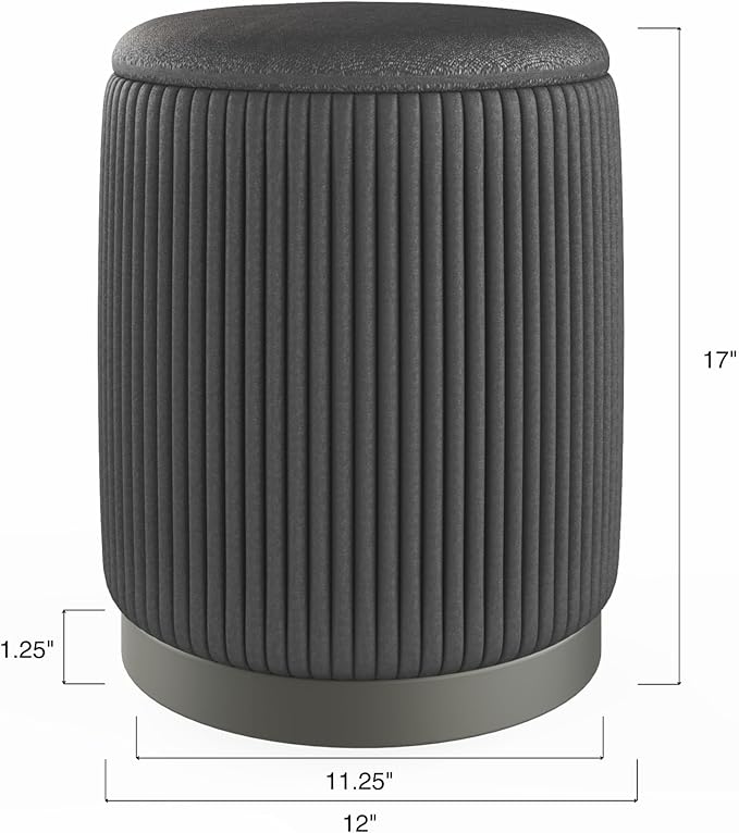 Boahaus Modern Black Suede Vanity Stool with Hidden Storage, Soft Cushioned Seat & Footrest Ottoman for Bedroom, Makeup Vanity, or Living Room – 17” Height