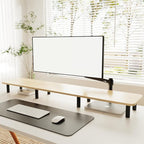 WEGASTU Large Extra Long Monitor Stand Riser 43.7in,Dual Monitor Riser, Wide TV Stand for 2 Monitors, Wood & Steel Leg Adjustable Height Desktop Riser, Home Office Organization. (Natural)