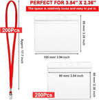 Marspark 200 Sets Clear Name Tags with Lanyard, Lanyards for ID Badges Reusable Strap with ID Holder Plastic Name Badges for Adults Business School Church Conference (Red)