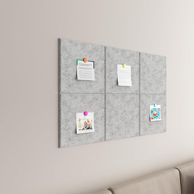Baysola Large Cork Boards for Walls – 36" x 24" Self Adhesive Felt Wall Tiles, Ideal for Office Black Bulletin Board, Easy to Install Pin Board Photo Board