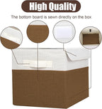 Bagnizer Large 22 Quart Linen Fabric Foldable Storage Bin Cube Organizer Basket with Flip-Top Lid & Handles, Clothes Blanket Box for Home, Office, Closet, Brown & White, 4 Pack 14.6 x 9.5 x 9.5