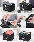 2 Pack File Organizer Box with Lid, Large Hanging Filing Box with Mesh Pocket, Document Organizer for Letter Files, Portable Storage Case for Office&Home (Black)