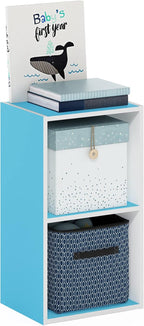 Furinno PASIR Book Shelf, 2-Tier Modern Bookshelf, Open Shelves Bookcase 9 x 12 x 21, for Living Room, Bedroom, Home Office, Light Blue/White
