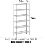 Regal Altair 14" Deep x 36" Wide x 74" Height Wire Shelving Kit | 6-Tier | NSF Commercial Storage Rack Unit