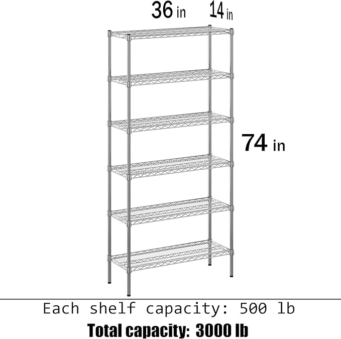 Regal Altair 14" Deep x 36" Wide x 74" Height Wire Shelving Kit | 6-Tier | NSF Commercial Storage Rack Unit
