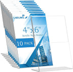 Laerjin Acrylic Sign Holder 4 x 6 - 10 Pack Slanted L-Shaped Photo & Menu Display Stand, Clear Plastic Frame with Side Loading Design - For Tabletop Signs in Cafés, Events, Retail