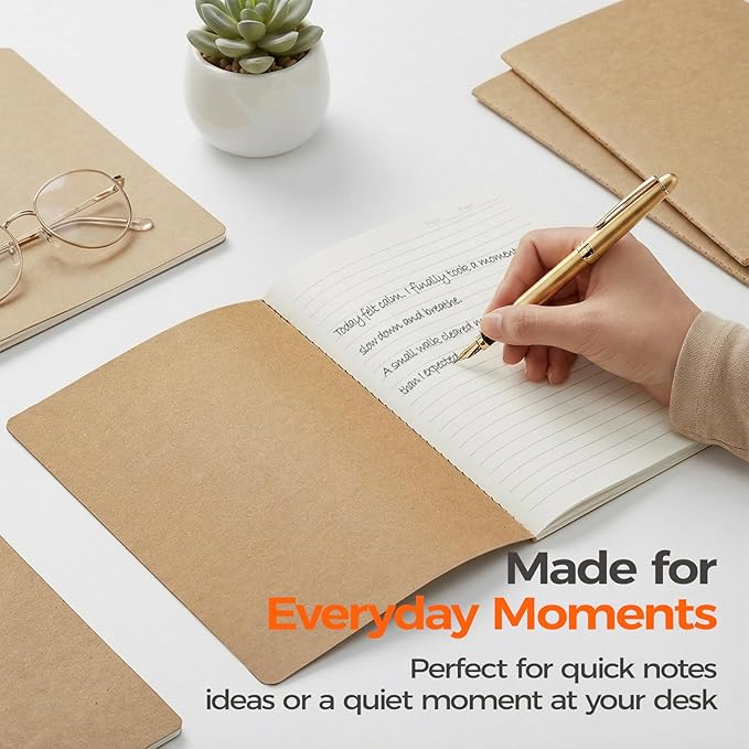 Foliom 8 Pack Kraft Notebooks Bulk A5, 60 Pages Lined Ruled Journals, 8.3x5.5 Inches, Natural Kraft Cover Composition Notebooks for School Office Students Artists