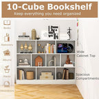 Tangkula 10-Cube Bookshelf, 55”L Floor Bookcase with 2 Anti-Tipping Kits, Freestanding Storage Organizer, 4-Tier Display Shelf for Home, Office & Dorms, Natural/White (White, 10-Cube-Large)