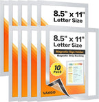 VAIIGO 10Packs Magnetic Frames for Refrigerator & Metal Surfaces - 8.5x11 Magnetic Sign Holder - File/Paper/Document Holder with Photo/Picture/Poster Frame for Commercial/Home Use (Silver)