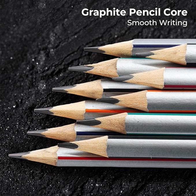 M&G Signal Series 24 Pack 2B Triangular Wood-Cased Pencils, Pre-Sharpened with Erasers, 3 Two-Tone Striped Colors Bulk Pencils for School Office Drawing Classroom Supplies