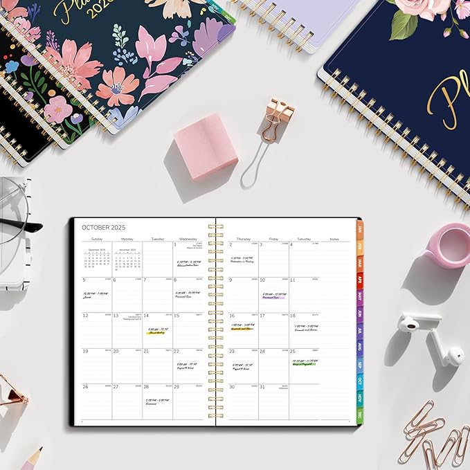 GNL 2026 Planner, Weekly ＆ Monthly Planner 2026, JAN. 2026 – DEC. 2026, 6.4" x 8.3" Monthly Agenda Planner with Tabs, Waterproof Flexible Cover, Spiral Binding, Double-sided Pocket, Bookmark, Black
