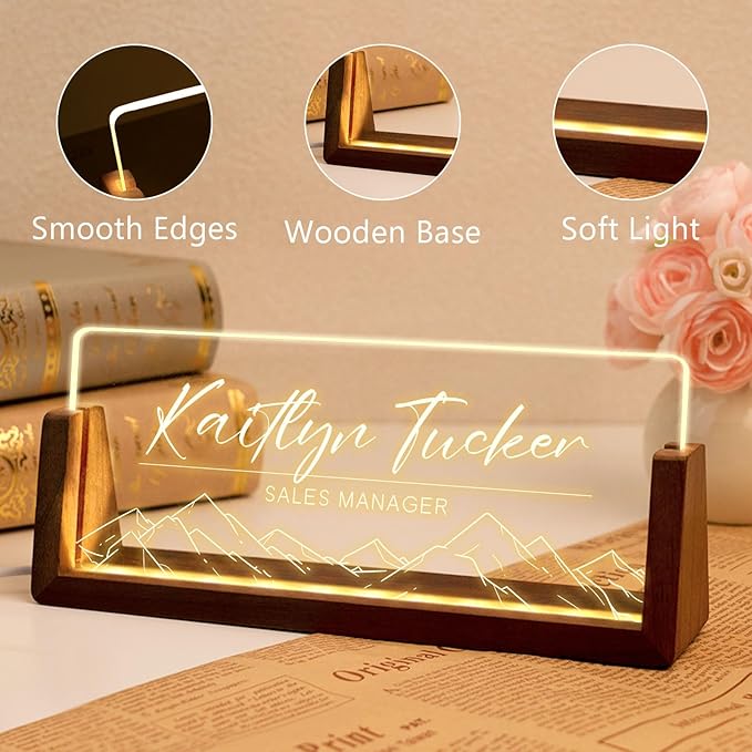 Desk Name Plate Personalized, Custom Office Light Up Name Plate for Desks, Desk Decorations for Women Men Office, Employee Appreciation Gifts for Coworkers