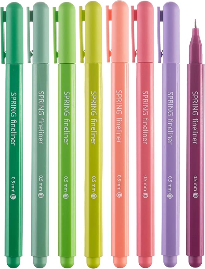 DIVERSEBEE Fine Tip Pens, 8 Bible Pens No Bleed Through, Assorted Colors, 0.5mm Fine Point Fineliner Markers for Journaling, Bible Study Journaling Supplies and Accessories (Spring)
