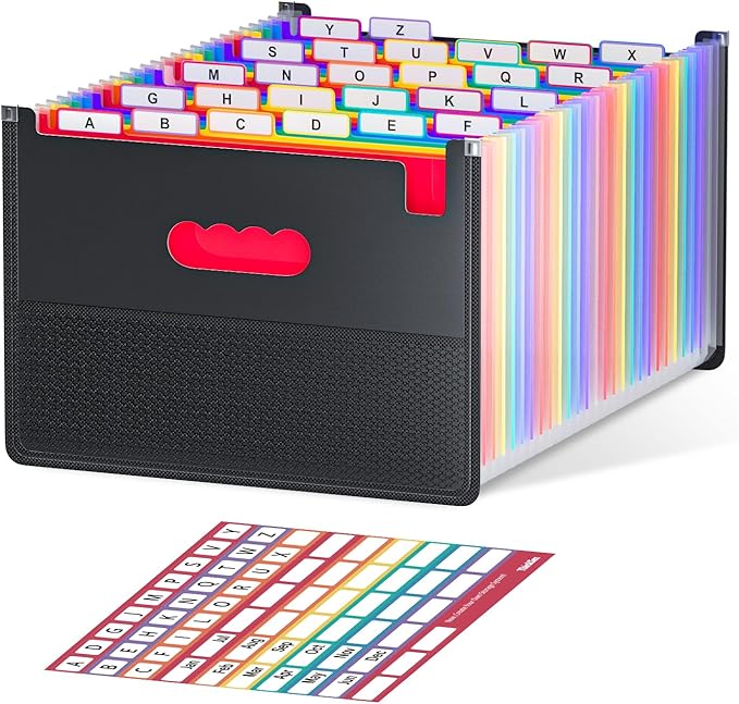 ThinkTex 26-Pocket Accordion File Organizer, Upright & Open Top, A–Z Colorful Tabs, High Capacity Expanding File Folder, Letter/A4 Size Essentials for School, Home, and Office