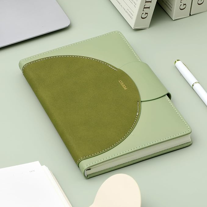 CAGIE Lined Journal for Women, 100GSM Leather Journals for Writing with Buckle Closure,A5 Hardcover Diary Journaling Notebooks for Business Work School Note Taking 5.9" x8.59 (Green)