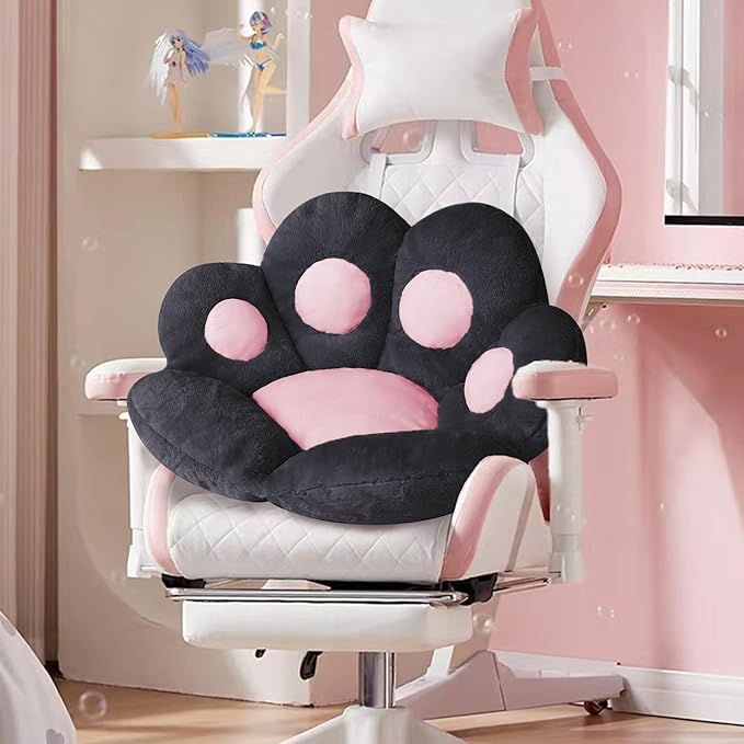 Ditucu Cat Paw Cushion Kawaii Chair Cushions 27.5 x 23.6 inch Cute Stuff Seat Pad Comfy Lazy Sofa Office Floor Pillow for Gaming Chairs Room Decor Black