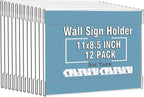 Dingelex Acrylic 8.5x11 Horizontal Sign Holder, Clear Plastic Wall Mount, 12 Pack, No Drilling, Landscape