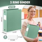 Henoyso 12 Pcs 3 Ring Binder 2 Inch Round Fits Letter Size 8.5'' x 11'' Paper Plastic Flexible Binder Bulk Holds 490 Sheets with 1 Pockets Versatile Organizer for Home Office School (Sage Green)