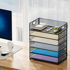 Marbrasse 6 Tier Paper Organizer Letter Tray - Mesh Desk File Organizer with Handle, Paper Sorter Organizer for Letter/A4 Office File Folder Holder - Black