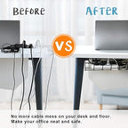 Under Desk Cable Management- 6 Pack Cord Organizer. Metal Wire Cable Management Tray for Office, Studio and Home. Super Sturdy Under Table Cable Managements - Black Cable Organizer