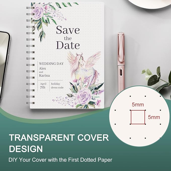 EMSHOI B5 Spiral Dotted Notebook - Bullet Dot Grid Journal with 300 Pages of 100gsm Thick Paper, Waterproof Softcover Notebook for School, Work & Writing - 7.48”x10.15”, Transparent