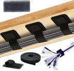 Ulinca Cable Management Under Desk,Up to 15 Cord,Enhanced Wire Holder. Cord Organizer,Reusable Cord Holder Organizer for Cable Hider Clips Under Table, 20 Pair+1 roll of Velcro Ties (Black, 20 Pair)