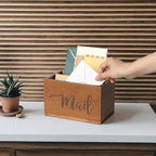 LBEMEY Mail Holder Storage Organizer Box,Acacia Wood Mail Organizer Countertop,Desktop Letters, Bills, Notes and Postcard Bin for Home Office Dorm Room
