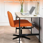 PUKAMI Criss Cross Legged Office Chair,Armless Office Desk Chair No Wheels,PU Leather Modern Swivel Vanity Chair,Height Adjustable Wide Seat Mid Back Computer Task Chair for Home Office