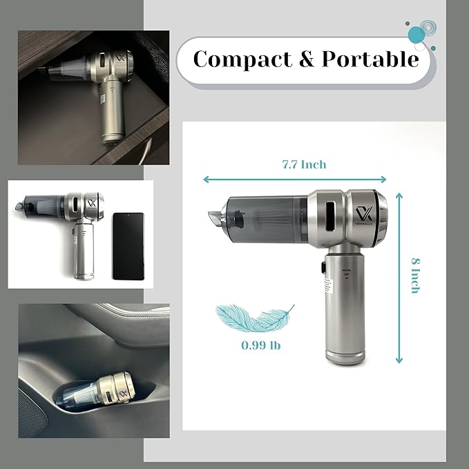 Handheld Car Vacuum Cleaner Cordless Powerful 25000PA Strong Suction Blowing AirDuster Brushless Motor 3Speeds Mini Portable Rechargeable Lightweight 4in1Vacuum Blower Car Home Office Vehicle Pet Hair