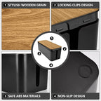 Cable Management Box Large - Wooden Grain Cable Organizer Box to Hide Wires&Power Strips,TV&Desk Computer Wires,with Cable Clips&Reusable Cable Ties for Home&Office(Black)