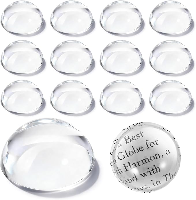 12 Pcs Crystal Dome Magnifying Paperweight, 6X Dome/Paperweight Magnifier Clear Distortion-Free Optics Convex Lens Set for Physics Classroom Home Decor, Paper Weights for Outdoor Events, 1.6inch