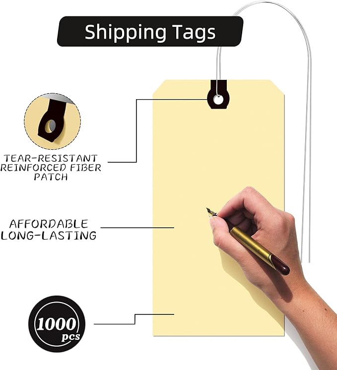 INNOVART Shipping Tags - Double Wired 5 1/4" x 2 5/8", Manila Wire Tags with Reinforced Eyelet, Case of 1000