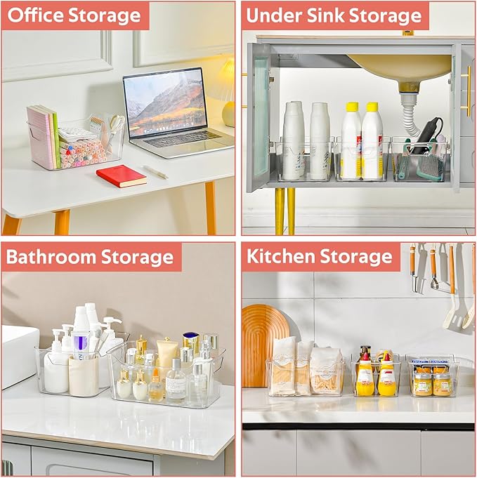 AntStep Clear Plastic Storage Bins - 12 Pack Pantry Organizers and Storage, Clear Pantry Organizer Bins, X-Large Plastic Containers with Handle for Kitchen,Freezer,Cabinet,Closet,Bathroom Under Sink