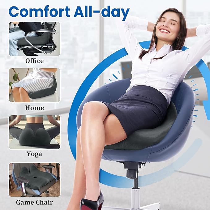 CushZone Seat Cushion, Memory Foam Office Chair Seat Cushion for Office Chairs/Car/Long Trip/Desk Chair/Gaming, X-Large Size for Sciatica & Hip & Tailbone Pain Relief, Sciatica Support (Gray)