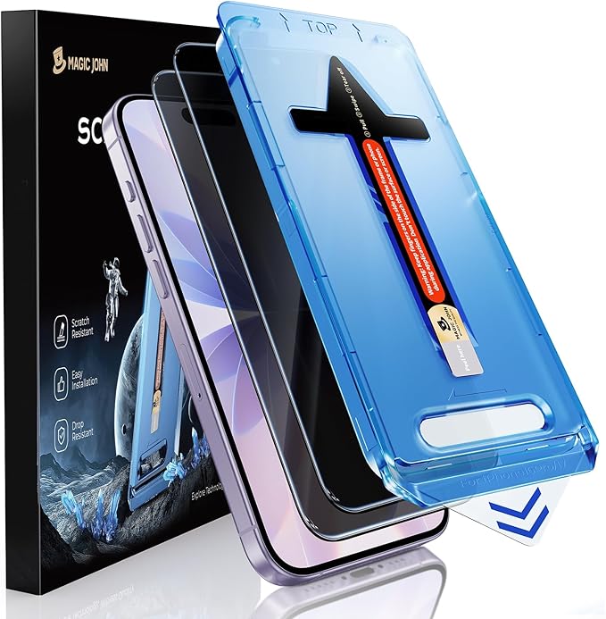 MAGIC JOHN 2 Pack for iPhone 17 6.3 inch Privacy Glass Screen Protector, Auto Dust-Elimination, Bubble Free, Easy Installation