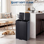 Garvee Dual Trash Can, 16 Gal (2 x 30 l) Stainless Steel Kitchen Garbage Can with Lid and Inner Bucket, Double Compartment Trash and Recycle Bin Combo with Step Pedal for Home Office, Black
