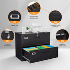 AFAIF 2 Drawer File Cabinets for Home Office, Metal Filing Cabinet with Lock, Black Locking File Caninet Two Drawer, Office Storage Caninets Steel Cabnet for Letter/Legal/A4/F4-Assembly Required